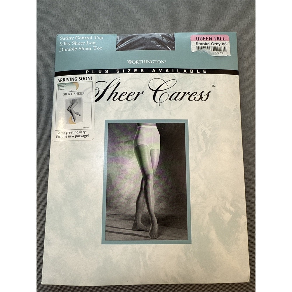Worthington‎ Sheer Caress Pantyhose Size Queen Tall Control Top Sandalfoot Grey